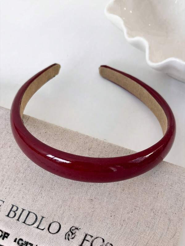 1Pc Glossy Red Headband For Women, Wide Padded Hair Band, Thick Chunky Retro Hair Hoop Non Slip Accessories Hair Accessories Tropical Back To School