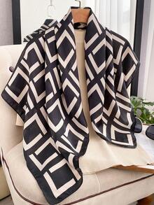 1PC Women's Minimalist Geometric Pattern Printed 90cm Square Scarf, Suitable For Casual And Fashionable Street Outings, Headband, Hairband, Outdoor Windproof And Sun Protection Shawl, Perfect For Dressing Up Your Look - Black - View 6