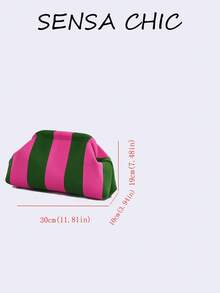 Ladies Color Block Striped Textured Clutch Purse, Elastic Fabric Handbag, Compact Stylish Accessory For Summer Outfits - Multicolor - View 2