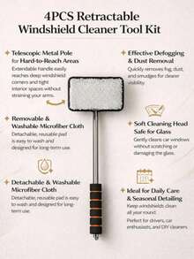 Extendable Windshield Cleaning Tool Set – With Detachable Handle, Rearview Mirror Water Removal And Wiper Function, Multi-Functional Car Cleaning Supplies, Telescopic Car Detailing Glass Cleaning Brush, Washable Microfiber Cloth, Used For Interior Glass Cleaning And Car Body Stain Removal, Anti-Fog And Dust Removal, 180° Free Rotating Brush Head. Easy To Operate, Ideal For Drivers, Car Enthusiasts And DIY Cleaners For Daily Car Maintenance And Seasonal Detailed Cleaning. Essential For RV Camping, Perfect Gift For Family And Friends - A - View 2
