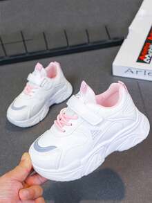 1 Pair Girls' Sports Shoes, 2025 New Thick Sole Spring/Autumn Casual White Sneakers With Soft Bottom, Suitable For Outdoor Activities, School And Parties - Pink - View 7