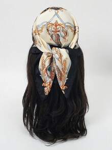 1pc Paisley & Cashew Print Silk Scarf With Contrast Color Design, Multi-Use Square Scarf For Head, Neck, And Bag Decoration - Multicolor - View 9