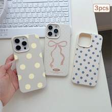 3pcs Polka Dot Print Leather Texture TPU Shockproof Full Coverage Protective Phone Case Compatible With Apple 11/12/13/14/15/16/17 Pro Max - Antique White - View 2