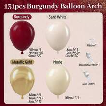 131 Buah Kit Lengkungan Balon Warna Burgundy, Maroon, Sand, Nude, Putih, dan Emas Metalik untuk Dekorasi Latar Belakang Pesta Wisuda, Bridal Shower, dan Ulang Tahun - Beraneka warna - View 6