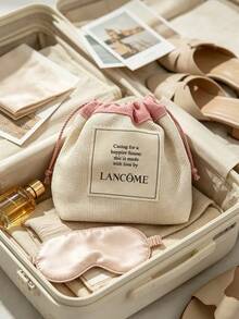 Lancôme Matte Ivory Waterproof Faux Leather Makeup Bag With Embossed Double Rose Pattern, Portable Foldable Travel Cosmetic Organizer LANCOME-GIFT-22 - White - View 3