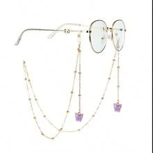 Cadena de gafas con colgante de mariposa retro (sin incluir gafas) de metal con cuentas multicolor, cuerda de suspensión antideslizante, adecuada para guardar gafas - estilo regular - Ver 9