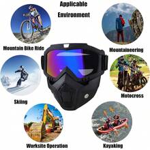 Máscara Facial Deportiva Negra con Lente HD, Espuma Cómoda y Correa Ajustable, para Paintball, Motociclismo, Esquí y Exterior - Beis - Ver 6