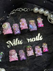 10pcs Kuku Tempel Pendek Bentuk Bebek Buatan Tangan, Motif Leopard Pink, Gaya Y2K Manis, Dapat Digunakan Kembali, Dilengkapi Lem Jelly & Kikir Kuku, Cocok untuk Kencan Sehari-hari, Pesta Ulang Tahun, Cosplay, Hadiah Manikur Romantis Musim Semi yang Lucu dan Kawaii - Berwarna merah muda - View 3
