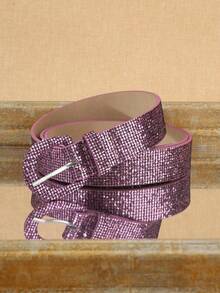 APLCSEY 1pc Women's PU Glitter Buckle Belt, Fashionable Bohemian Style Clothing Accessory, Suitable For Daily Wear - Purple - View 2