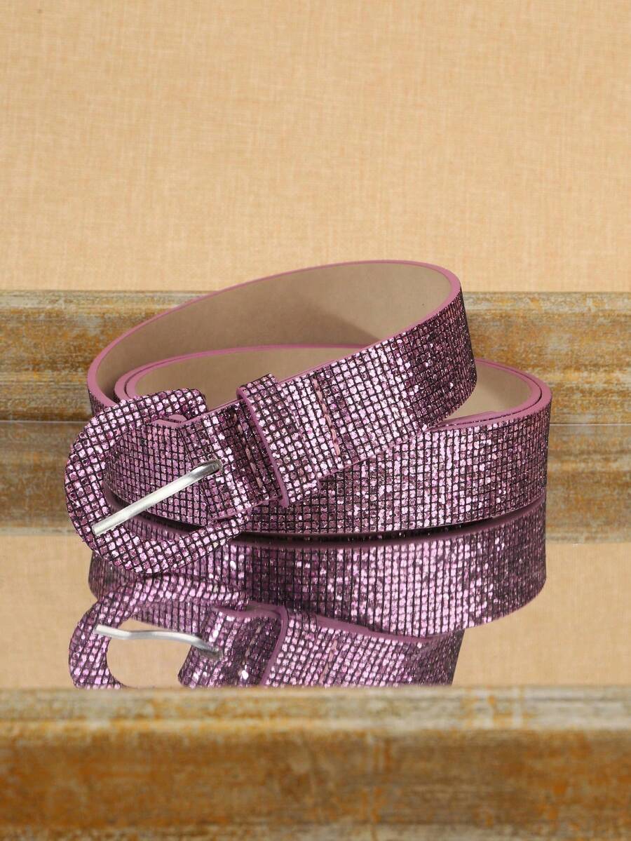 APLCSEY 1pc Women's PU Glitter Buckle Belt, Fashionable Bohemian Style Clothing Accessory, Suitable For Daily Wear