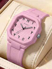 Women's Silicone Square Arabic Numeral Dial Fashion Casual Quartz Wristwatch, Gift For Friends (1pc/Set) Watch Box Not Included - Pink - View 2