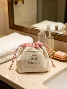 Lancôme Matte Ivory Waterproof Faux Leather Makeup Bag With Embossed Double Rose Pattern, Portable Foldable Travel Cosmetic Organizer LANCOME-GIFT-22 - White - View 1