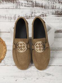 2026 Spring/Summer New Women's Round Buckle Flat Loafers - Khaki - View 2