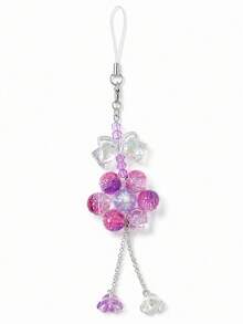 1pc Fresh Gradient Burst Crystal Phone Lanyard With Hanging Tassel And Small Flower, Gentle Girly Style, Dual-Use Bag And Key Charm - Multicolor - View 9