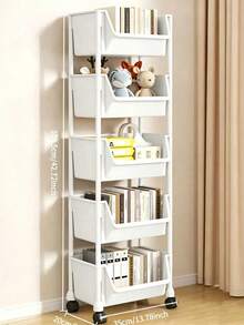 3/4/5 Tier Rolling Storage Cart, White Plastic Multi-Layer Mobile Shelving Organizer With Wheels, Freestanding Utility Storage Trolley For Bathroom, Bedroom, Kitchen & Office,Movable Storage Rack, Slim Gap Trolley - View 8