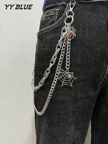 قطعة واحدة سلسلة بنطال رجالية بأسلوب قوطي بسيط، سلسلة ألومنيوم بتصميم سلسلة العنكبوت، سلسلة ملابس، إكسسوار زينة للارتداء اليومي والحفلات للرجال والنساء، إكسسوار هدية - متعدد الألوان - مشاهدة 2