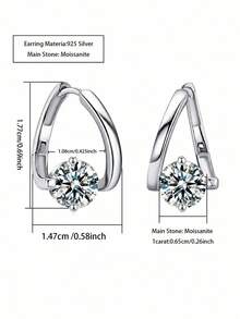 ConiiW 1 Pair 925 Sterling Silver 1ct Moissanite Stud Earrings For Women, Asymmetrical Shape, Suitable For Daily Wear, Parties And Dates - Silver - View 5