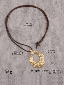 1pc Ins Bohemian Long Sweater Chain Necklace, Hammered Textured Asymmetrical Hollow Geometric Pendant Collarbone Chain, Niche Layering Neck Accessory, Christmas Halloween Vibe Versatile Unisex Couple Necklace, Daily Date Outfit, Gift For Girlfriend/Boyfriend - Wax Rope - View 4