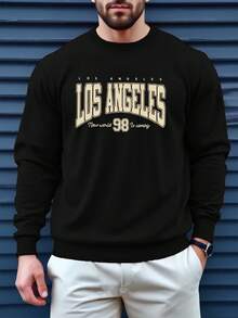 Men's Spring/Autumn Sports Casual Sweatshirt, Los Angeles Print, Suitable For Outings, Walking, Friends Gathering, Outdoor Travel, GYM - Black - View 1