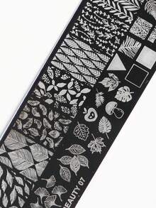 Autumn Maple Leaves Nail Art Stamping Plate With Stamper & Scrapper Leaf Mushroom Apple Pattern Designs Drawing Template For Nail Charming DIY Geometric Nails Stencil Templates Transfer Printing Mold Manicure Tools - Silver - View 6