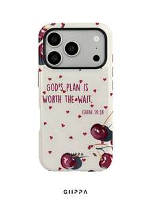 GIIPPA 1 pieza Funda de teléfono con fondo color albaricoque con pequeños corazones, cerezas y diseño de eslogan en inglés, compatible con Phone 17 Pro Max, Phone 16 Pro Max, 15 Pro Max, 14 Pro Max, estilo coreano de moda de alta gama y divertida, compatible con 11/12/13/14/15/16 Pro Max Plus, diseño elegante adecuado para hombres y mujeres, ¡regalo perfecto para la novia en Navidad, Día de San Valentín, Pascua, temporada de bodas y cumpleaños! - Multicolor - Ver 1
