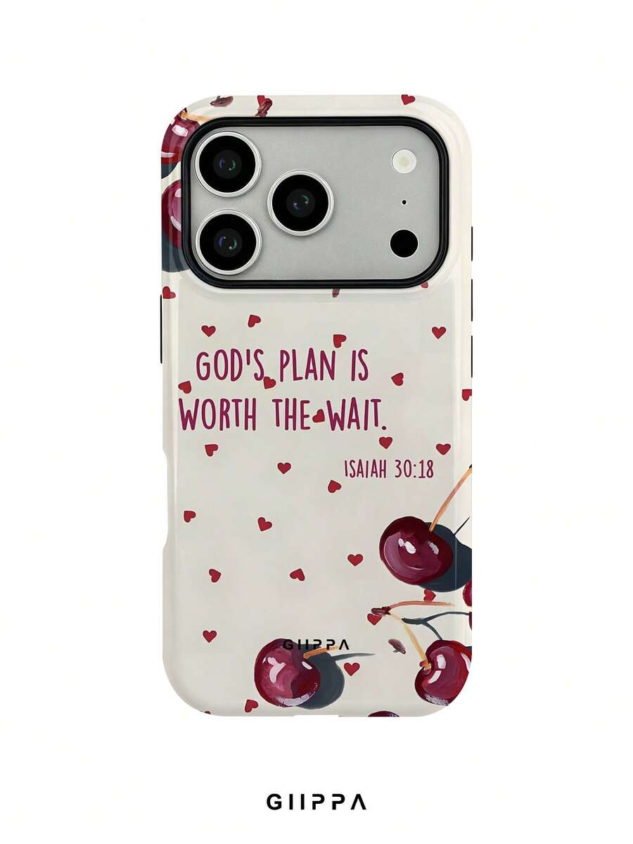 GIIPPA 1 pieza Funda de teléfono con fondo color albaricoque con pequeños corazones, cerezas y diseño de eslogan en inglés, compatible con Phone 17 Pro Max, Phone 16 Pro Max, 15 Pro Max, 14 Pro Max, estilo coreano de moda de alta gama y divertida, compatible con 11/12/13/14/15/16 Pro Max Plus, diseño elegante adecuado para hombres y mujeres, ¡regalo perfecto para la novia en Navidad, Día de San Valentín, Pascua, temporada de bodas y cumpleaños! - Multicolor - Ver 1