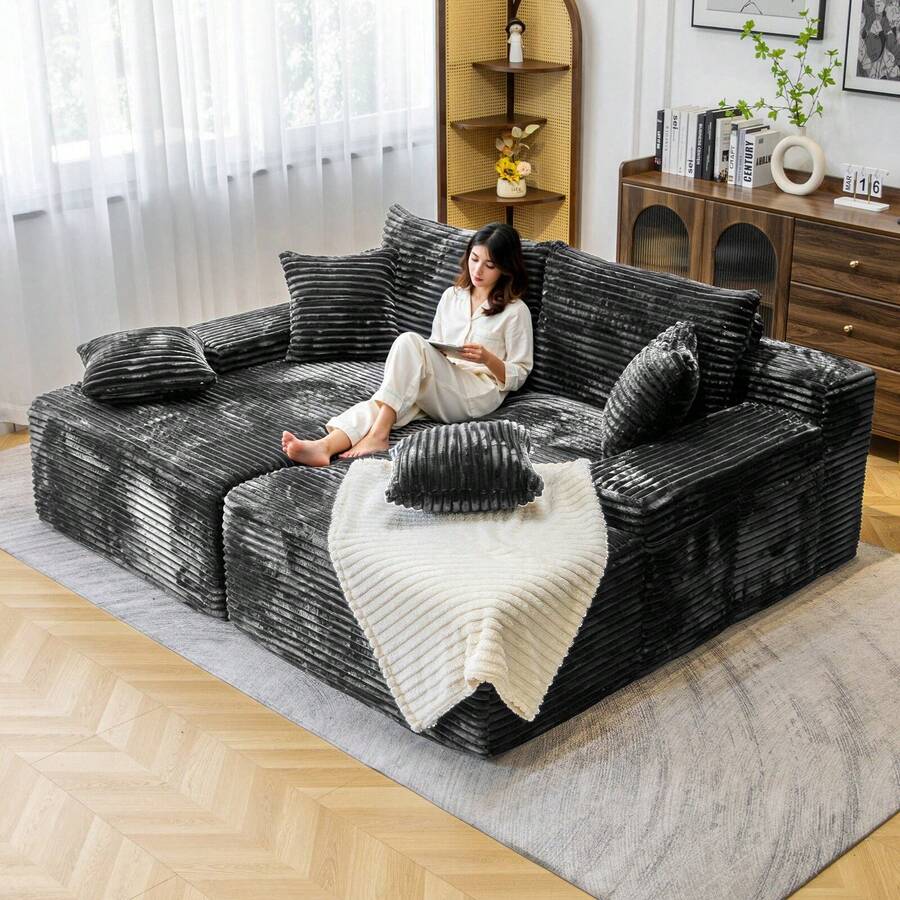VerdeCore 72" Oversized Cloud Sectional Sofa Bed, Double Lounge Chaise, No Assembly Required, Boneless Fluffy Couch With Plush Cushions, Modern Sleeper Loveseat For Small Space, Living Room, Apartment, Movie Night - 深灰色 - 查看 1