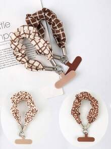 1 buah Gantungan Kunci Scrunchie Motif Leopard Warna Teh Susu untuk Tali Ponsel dan Tas - MultiWarna - View 1