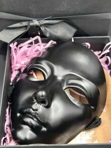 Matte Black Artistic Human Face Decorative Mask, Smooth 3D Facial Lines, Convenient Tie-On Wear, Suitable For Portrait Photography, Art Installation Decor, Niche Themed Event Styling, Minimalist Premium Style, Excellent Photo Effect - Matte Black - View 4