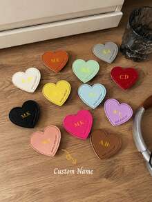 Personalized Custom Name Heart-Shaped Phone Stand Ring Holder, Compatible With Apple Phones, Foldable Socket Stand - Multicolor - View 1
