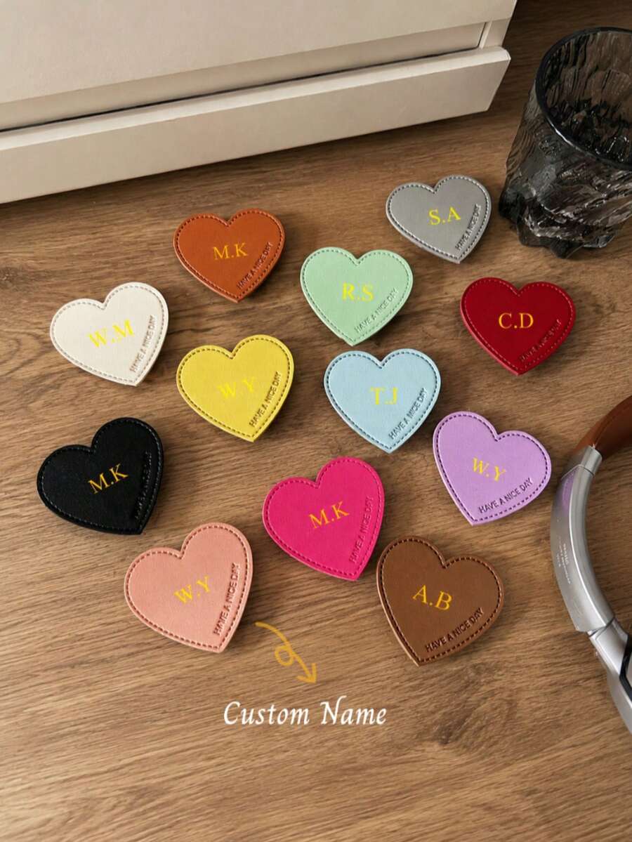 Personalized Custom Name Heart-Shaped Phone Stand Ring Holder, Compatible With Apple Phones, Foldable Socket Stand - Multicolor - View 1
