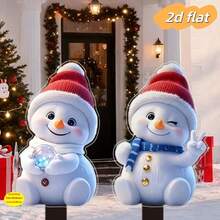 2pcs Christmas Snowman Outdoor Decoration Plastic Ground Stake, Christmas Decor, Holiday Display, Snowman Design, Flat Decoration, Snowman Ornament - 2 Snowmen - View 2