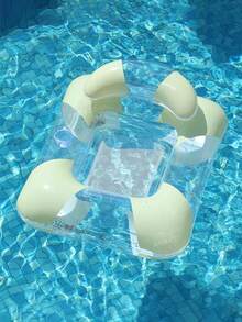 Colorful Confetti Transparent Mesh Inflatable Floating Chair With Sun Canopy, Comfortable Pool Lounger With Cup Holder, Suitable For Outdoor Swimming - Multicolor - View 7