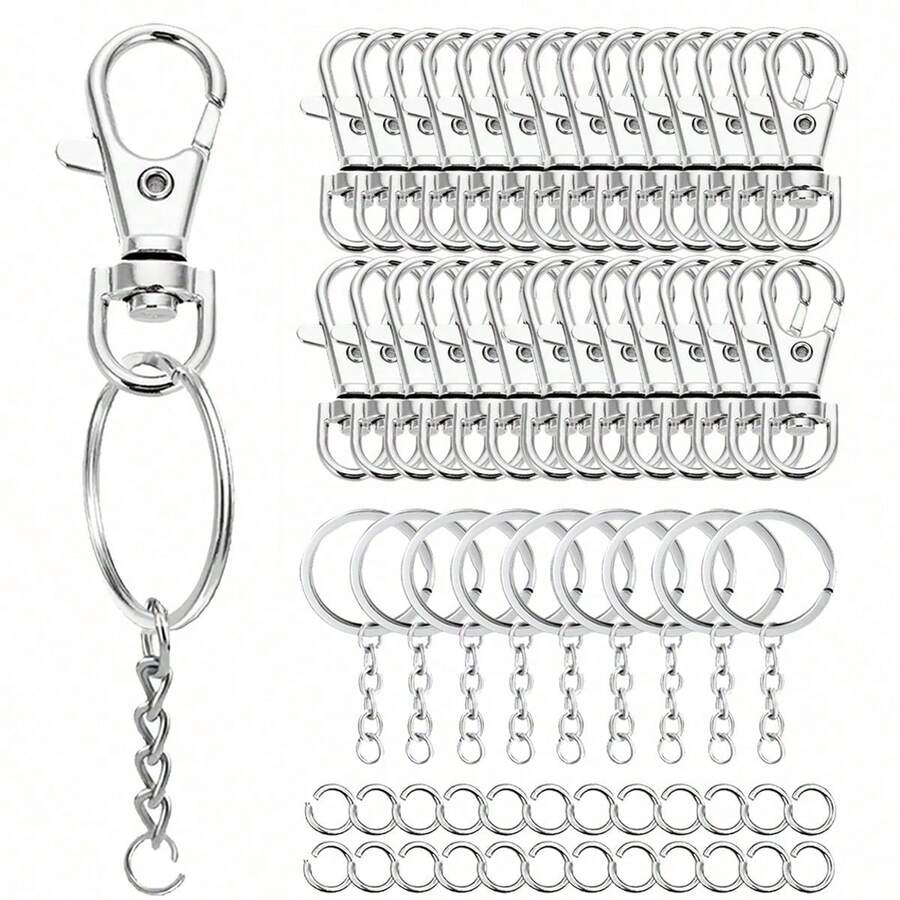 Stainless Steel Rotating Quick Release Keychain Split Ring Chain Bulk Pack, DIY Metal Keychain Making Kit, DIY Keychain Bag Pendant Handmade Materials - Medium Keychain Set - View 1