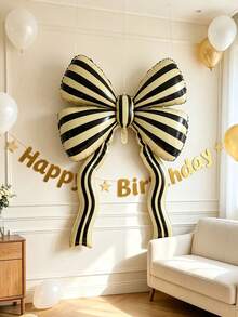 2pcs Black Striped Bow Balloon Ribbon Balloons Suitable For Wedding, Engagement, Birthday Party, Valentine's Day, New Year, Christmas Home Decoration - Striped Bow - View 1