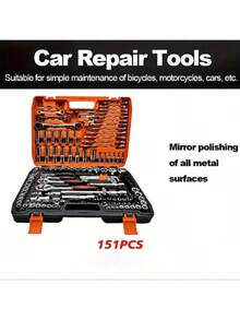 46-Piece Comprehensive Mechanical Tool Set - 1/4", 3/8", 1/2" Deep And Standard Sockets, Ratchet Wrench Set, S2 And CR-V Sockets, Automotive Repair And Home Mechanic Set, Including Combination Wrenches, Accessories And Storage Case - Set - View 4