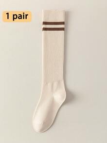1/6 Pairs Women's Calf Socks, Solid Color Double Stripe Vertical Line Slimming Anti-Slip Knee-High Socks, Daily Wear - Multicolor - View 13