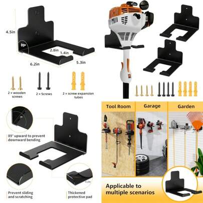 Garage Organization Wall Mounted Storage Rack, Heavy Duty Tool Hanger For Grass Trimmer, Hedge Trimmer,  Wacker And Garden Power Tools, 2 Pack