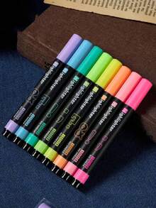 8 Colors Fluorescent Markers "High Brightness" Non-Bleeding Slanted Tip Design, Suitable For Students' Key Highlighting, Drawing, Note-Taking And Sketching, Student Stationery, Back To School - Multicolor - View 9