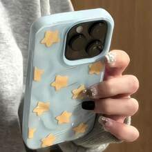 Funda de teléfono Y2K linda de malla negra con textura plisada de estrella, compatible con iPhone 17 Pro Max, 17 Pro, 17 Air, 16 Pro Max, 14, 15 Pro, 16 Plus, 13, 12, 11, carcasa blanda - azul y amarillo - Ver 4