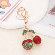 1pc Y2K Sparkly Rhinestone Cherry Keychain, Red/Pink/Gold Fruit Charm For Backpack & Keys, Sweet BFF Gift - Multicolor - View 3
