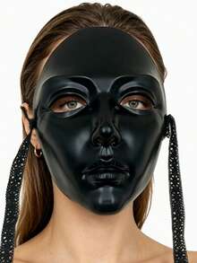 Matte Black Artistic Human Face Decorative Mask, Smooth 3D Facial Lines, Convenient Tie-On Wear, Suitable For Portrait Photography, Art Installation Decor, Niche Themed Event Styling, Minimalist Premium Style, Excellent Photo Effect - Matte Black - View 2