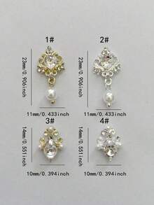5pcs Vintage Luxury Rhinestone & Pearl Alloy Nail Art Charms, Metal Nail Decoration Accessories, DIY Wearable Nail Decor, Exquisite Nail Making Materials, Suitable For DIY Nail Design And Daily Wear - Multicolor - View 5
