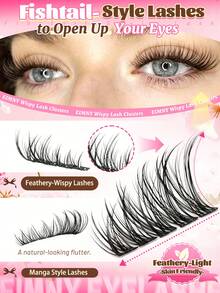 Eimny 300pcs Manga Lash Clusters Kit, 10-16mm D Curl DIY Eyelash Extensions, Natural Wispy Spiky Cat Eye Lashes , Super Easy To Apply, False Lashes For Beginners, Daily & Party Use, Lightweight & Comfortable - C - View 7