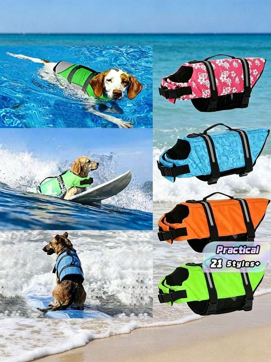 1pc Reflective Adjustable Summer Large Dog Life Jacket Swim Vest For Surfing Sailing Enhanced Buoyancy Pet Life Jacket Reflective Dog Life Jacket, Ensure Water And Ocean Play - Multicolor - View 1