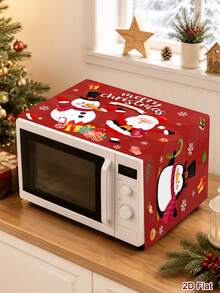 1pc Red Christmas Microwave Cover, Gingerbread Man & Penguin Pattern Toaster Dust Cover, 2D Flat Polyester Oven Dust Cover, Christmas Kitchen Decor - Multicolor - View 2