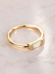 1pc Charming Cubic Zirconia Ring Women's Wedding Engagement Party Jewelry Valentine's Day Gift - Yellow Gold - View 5