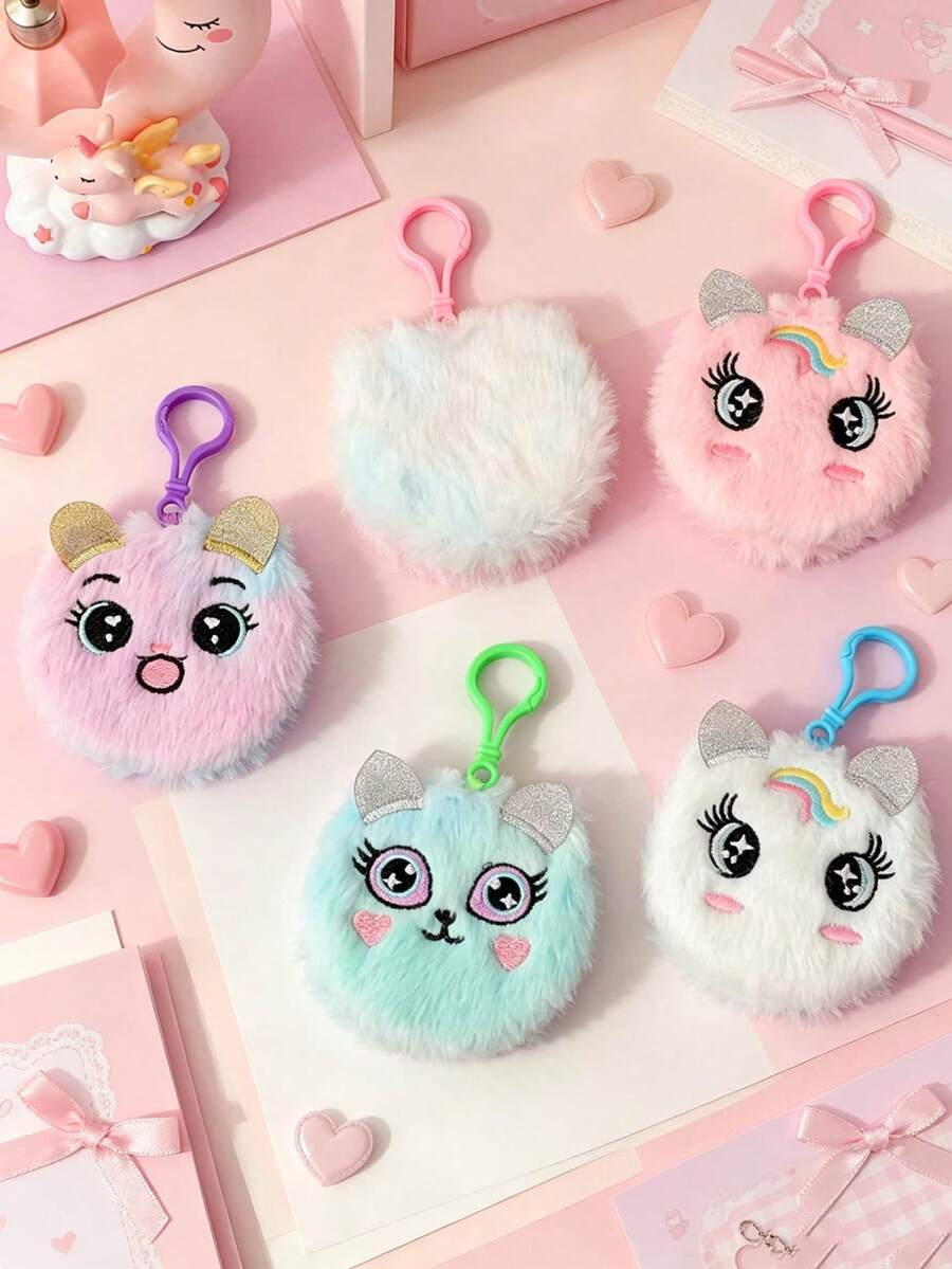 1 PC New Round Cartoon Plush Pendant Book Unicorn Big Eyes Cute Notebook Children's Pocket Book - Multicolor - View 1