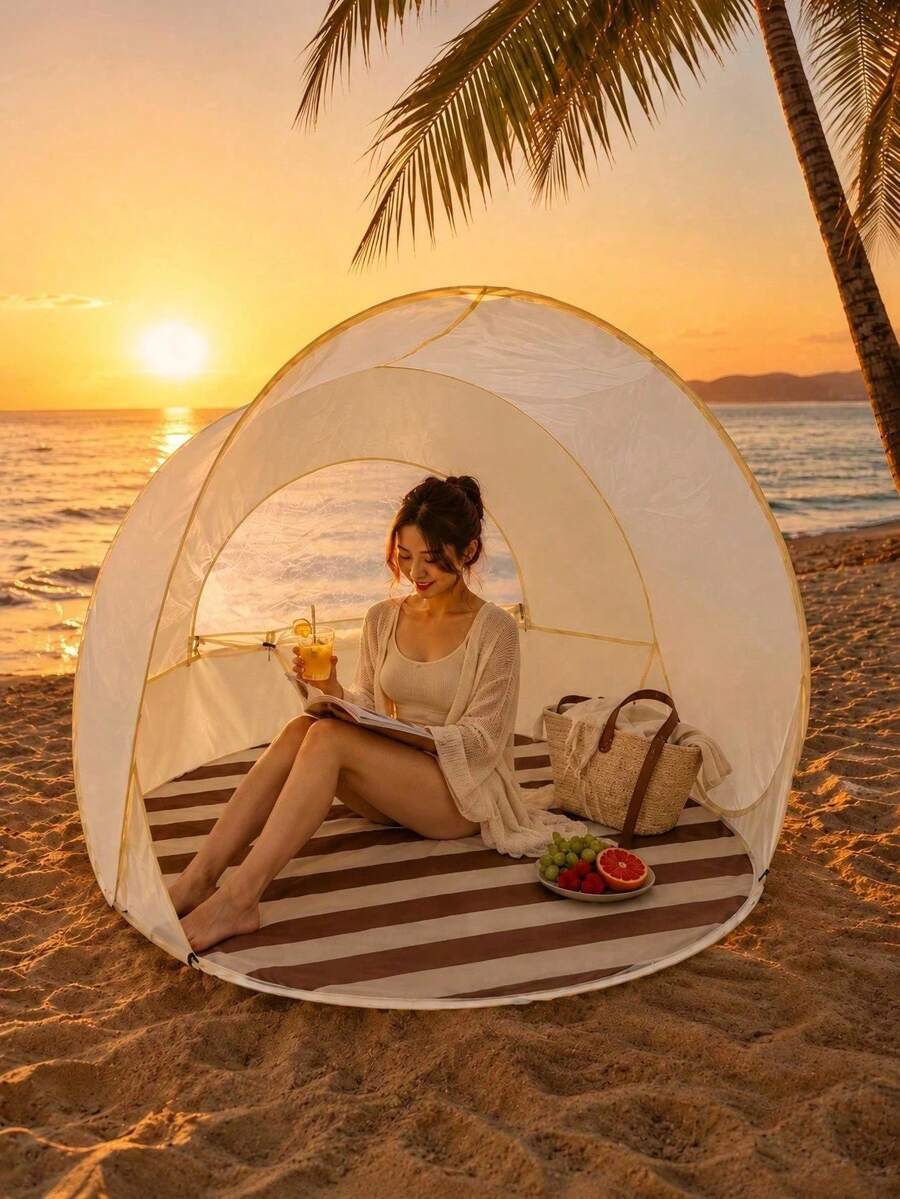 Portable Automatic Pop-Up Beach Tent With Mosquito Net, 2-Second Quick Setup Sunshade, Fits 3 People, Lightweight Travel Canopy With Compact Storage Bag And Storage System, Suitable For Beach, Park, Camping, Picnic And Backyard Leisure