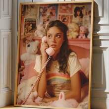 1/PC 90s Telephone Poster Printing Wall Art, Retro Pink Bedroom Mural, Modern Nostalgic Youth Room Frameless Decoration - 1PC - View 3